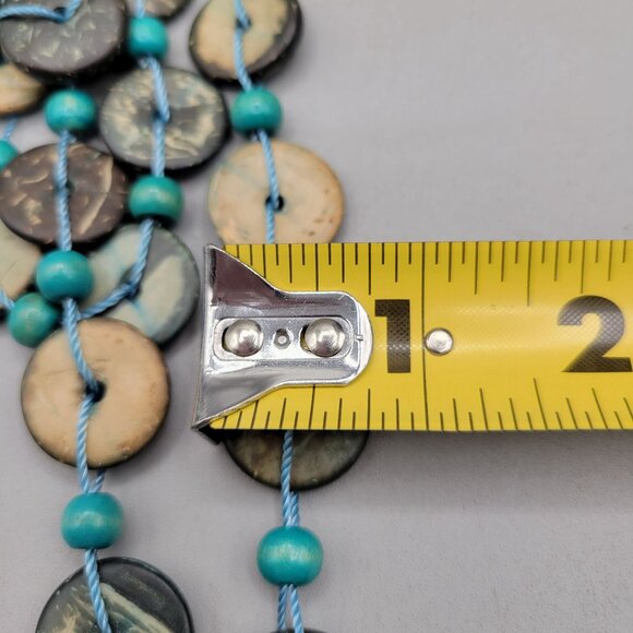 Coconut Disk Beaded Necklace Boho Style Handmade 56 Inch - Picture 6 of 6